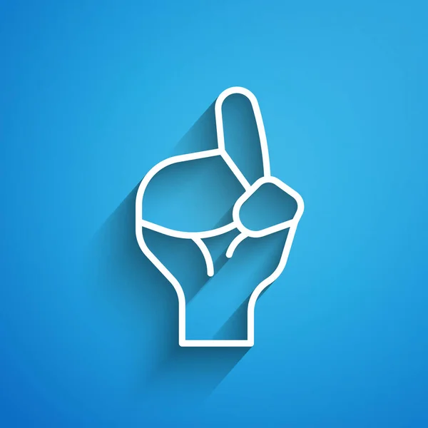 White Line Hands Praying Position Icon Isolated Blue Background Praying — стоковый вектор