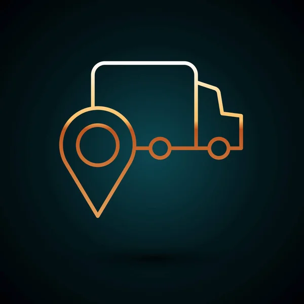 Gold Line Delivery Tracking Icon Isolated Dark Blue Background Parcel — Vetor de Stock