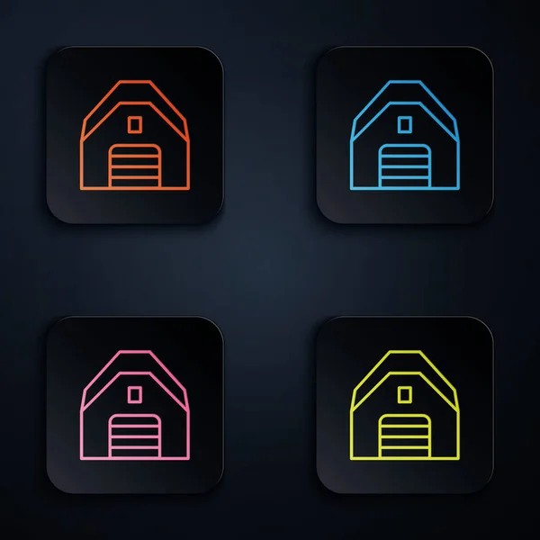 Color Neon Line Garage Icon Isolated Black Background Set Icons —  Vetores de Stock