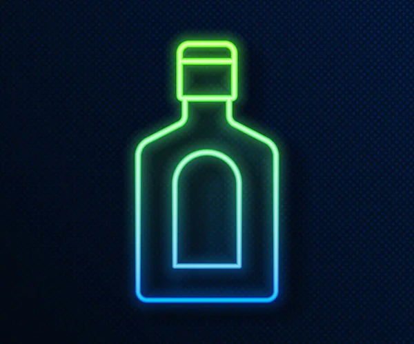 Brillante Línea Neón Botella Champú Icono Aislado Sobre Fondo Azul — Vector de stock