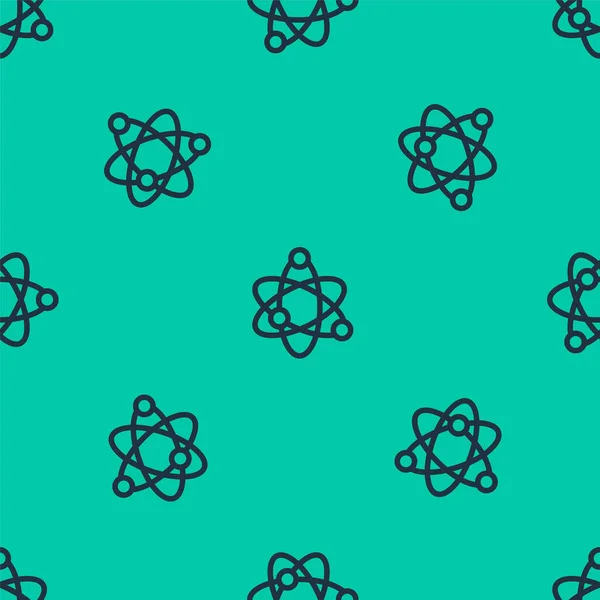 Синя Лінія Значок Atom Ізольований Безшовний Візерунок Зеленому Тлі Символ — стоковий вектор