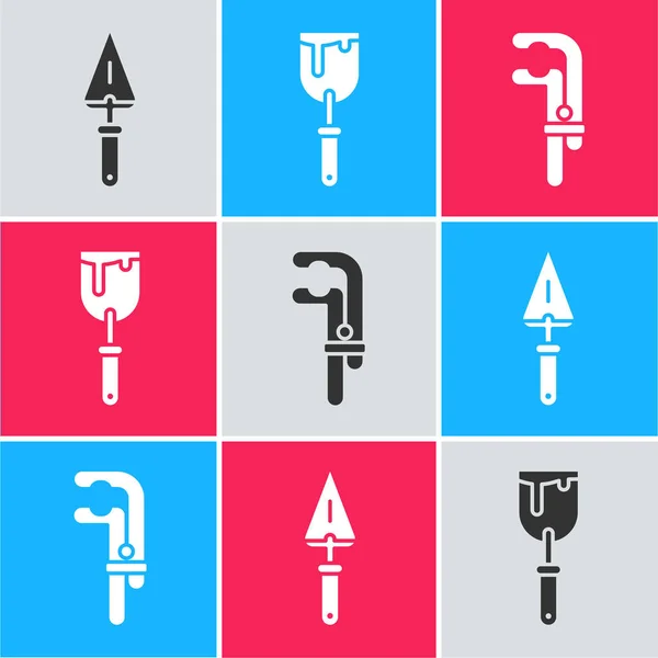 Set Trowel Putty Knife Clamp Tool Icon Vector — Stock vektor