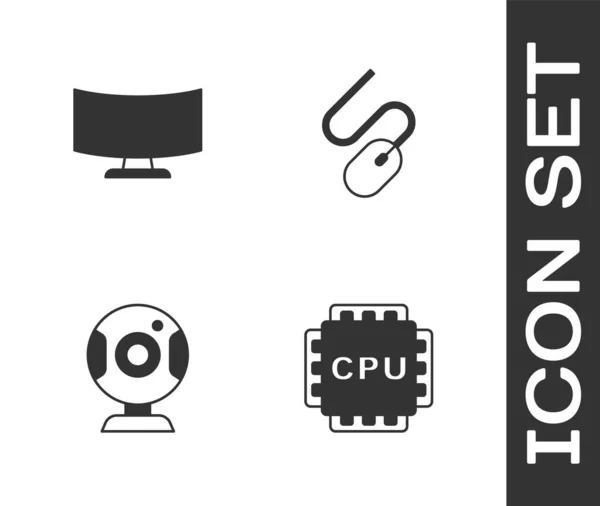 Set Processor Cpu Computer Monitor Screen Web Camera Mouse Icon — стоковый вектор
