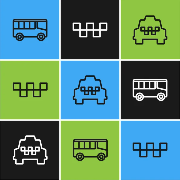 Set Line Bus Taxi Car Roof Icon Vector — Stock Vector