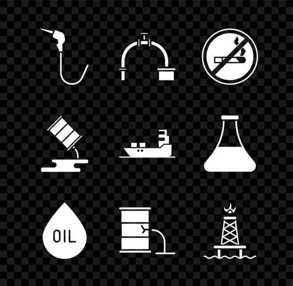 Set Gasoline Pump Nozzle Industry Pipe Valve Smoking Oil Drop — Image vectorielle