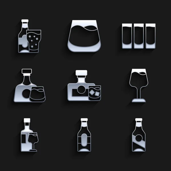 Set Whiskey Bottle Glass Beer Wine Shot Icon Vector — Stockvector