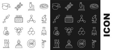 Set line Test tube Microscope Pipette and Molecule icon. Vector.