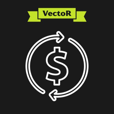 White line Financial growth and dollar coin icon isolated on black background. Increasing revenue. Vector.