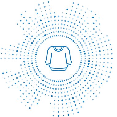 Mavi çizgi süveter simgesi beyaz arkaplanda izole edildi. Kazak ikonu. Kazak tabelası. Soyut çember rastgele noktalar. Vektör.