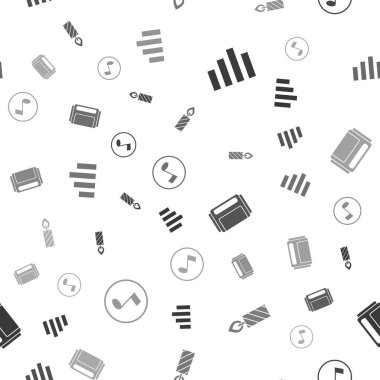 Set Music equalizer, Birthday cake candles, Beer and note, tone on seamless pattern. Vector.