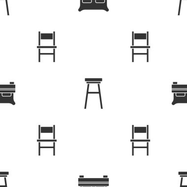Set Big bed, Chair and on seamless pattern. Vector.