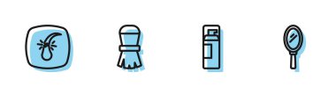 Set line Shaving gel foam Broken hair follicle brush and Hand mirror icon. Vector.