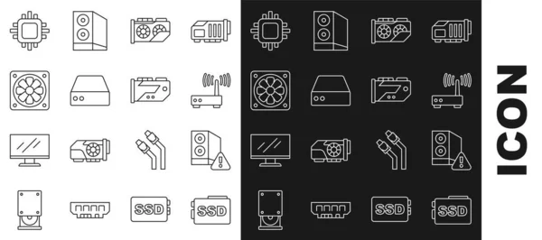 Set Line Ssd Card Case Computer Router Signal Video Graphic — Stockvector