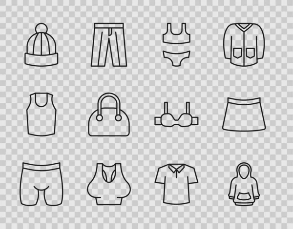 Set Line Cycling Shorts Hoodie Swimsuit Undershirt Winter Hat Handbag — Stock Vector