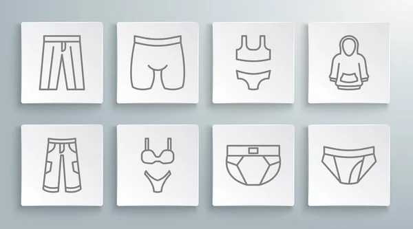 Set Line Pants Cycling Shorts Swimsuit Men Underpants Hoodie Icon —  Vetores de Stock