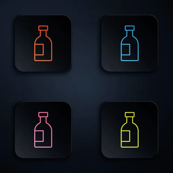 Color Neon Line Glass Bottle Vodka Icon Isolated Black Background — Stockový vektor