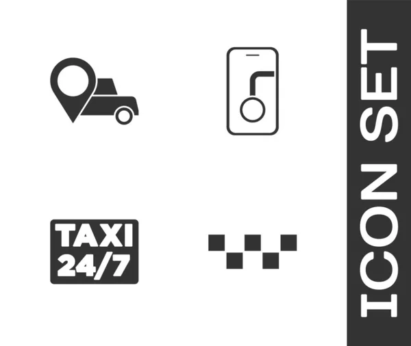 Set Taxi Car Roof Location Taxi City Map Navigation Icon — Archivo Imágenes Vectoriales