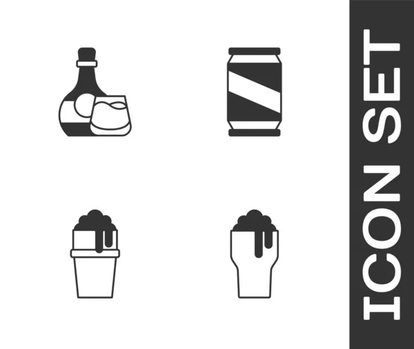 Set Glass Beer Whiskey Bottle Glass Beer Can Icon Vector — Stockový vektor