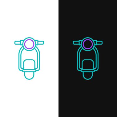 Çizgi Scooter simgesi beyaz ve siyah arkaplanda izole edildi. Renkli taslak konsepti. Vektör.