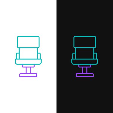 Çizgi ofis koltuğu simgesi beyaz ve siyah arkaplanda izole edildi. Koltuk işareti. Renkli taslak konsepti. Vektör.