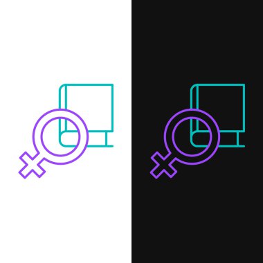 Beyaz ve siyah arkaplanda izole edilmiş kadın simgesi hakkında satır kitabı. 8 Mart. Uluslararası Mutlu Kadınlar Günü. Renkli taslak konsepti. Vektör.