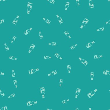 Green Beer bottle icon isolated seamless pattern on green background. Vector.
