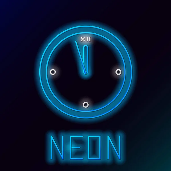 Icono Reloj Línea Neón Brillante Aislado Sobre Fondo Negro Símbolo — Vector de stock