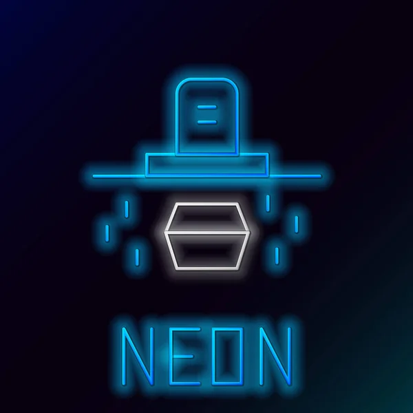 Zářící Neonová Čára Hrob Náhrobkem Rakev Ikona Izolované Černém Pozadí — Stockový vektor