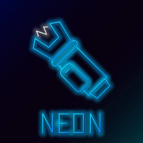 Glödande Neon Line Polisen Elektriska Chocker Ikon Isolerad Svart Bakgrund — Stock vektor