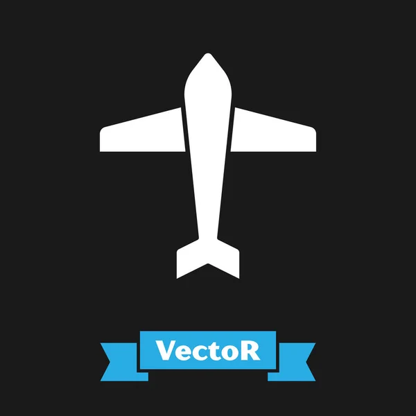Icône Chasse Jet Blanc Isolé Sur Fond Noir Avion Militaire — Image vectorielle