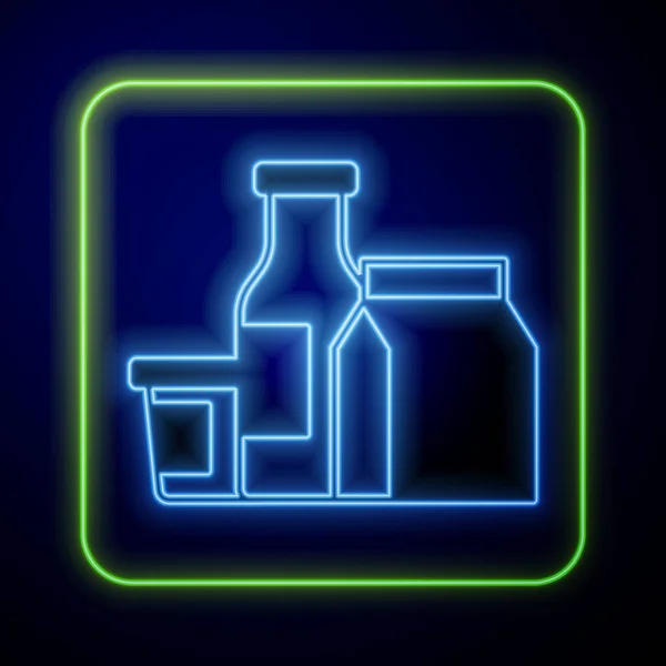 Leuchtendes Neon Milk Produkt Symbol Isoliert Auf Blauem Hintergrund Vektor — Stockvektor