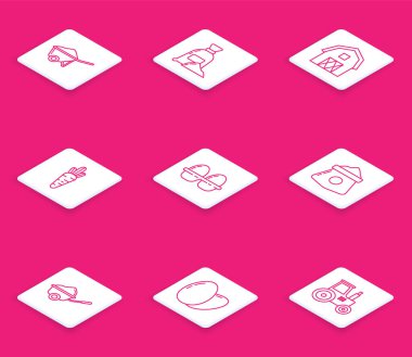 Çizgiyi, un çuvalı, havuç yumurtası konsepti ve ikon ile belirle. Vektör.