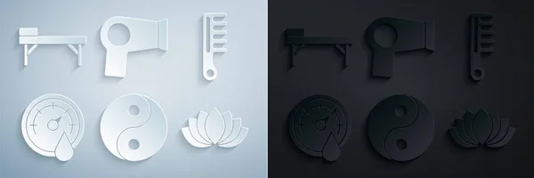 Встановити Термометр Yin Yang Hairbrush Sauna Сушарку Квітів Lotus Ікону — стоковий вектор