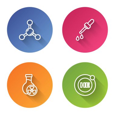 Molekül Pipette test tüpünü zehirli sıvı ve helyum ile ayarla. Renkli daire düğmesi. Vektör.