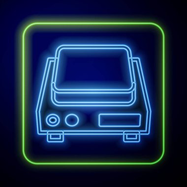 Parlayan neon neon elektronik mücevher ölçekli ikon mavi arka planda izole edildi. Vektör.