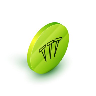 Beyaz arkaplanda izole edilmiş metalik çivi simgesi. Yeşil daire düğmesi. Vektör.