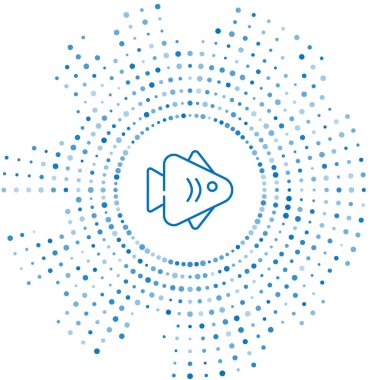 Mavi çizgi Balık simgesi beyaz arkaplanda izole edildi. Soyut çember rastgele noktalar. Vektör.