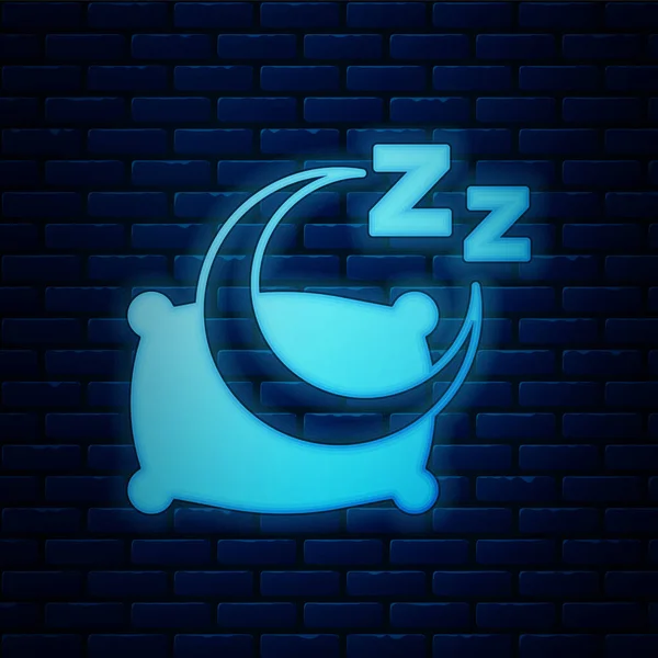 Glowing Neon Time Sleep Icon Isolated Brick Wall Background Sleepy — Stock Vector