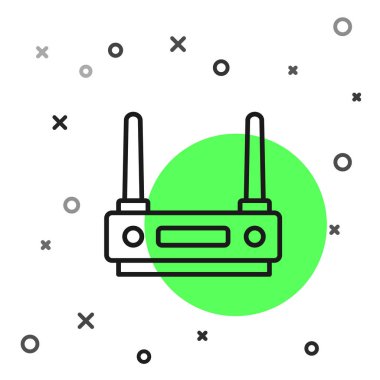 Siyah hat Router ve wi-fi sinyal simgesi beyaz arkaplanda izole edildi. Kablosuz ethernet modem yönlendirici. Bilgisayar teknolojisi interneti. Vektör.