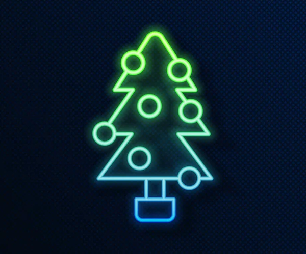 Parlak neon çizgili Noel ağacı süsleme simgesi mavi arka planda izole edilmiş. Mutlu Noeller ve mutlu yıllar. Vektör.