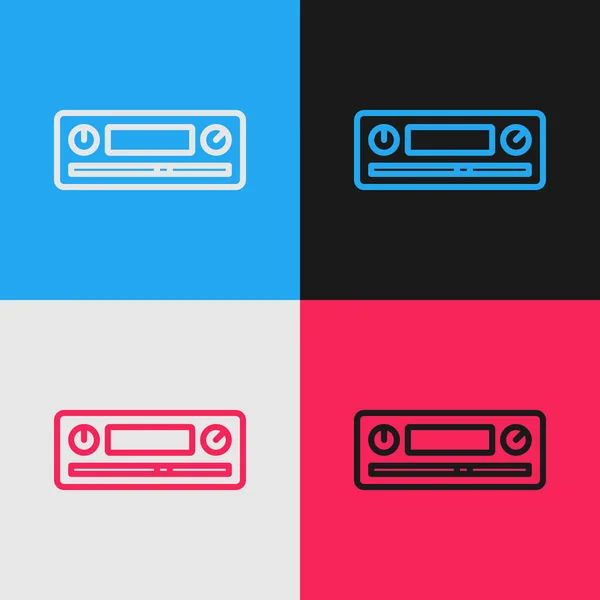 Pop Art Line Car Audio Icon Isolated Color Background Radio — Stock Vector