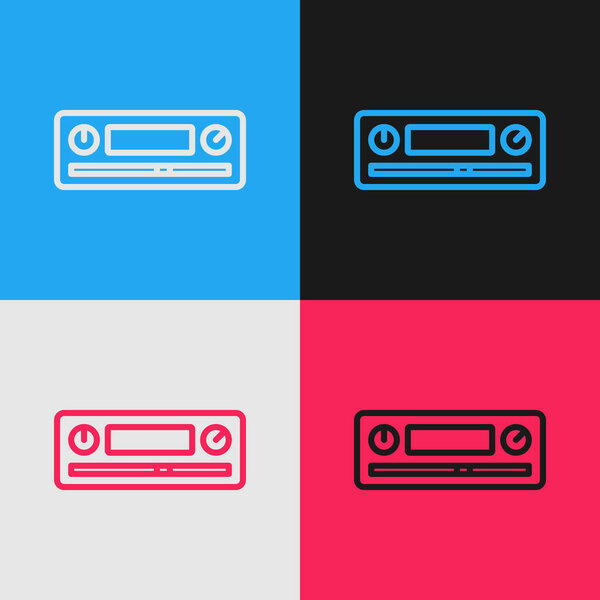 Pop art line Car Audio icon isolated on color background. Fm radio car audio icon. Vector.