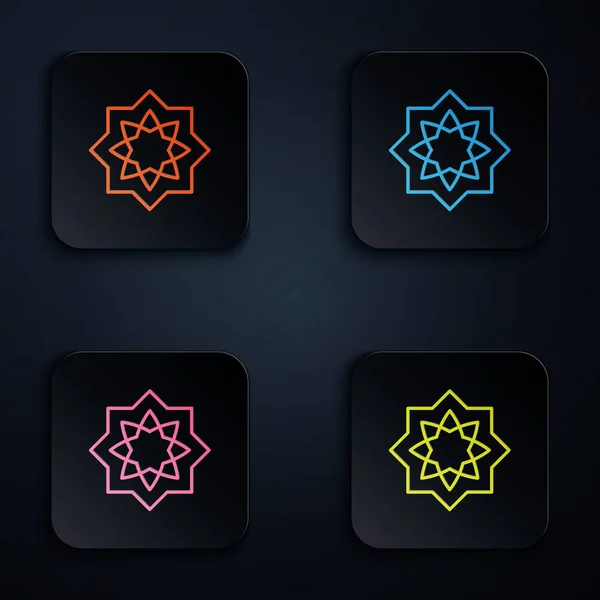 Color Neón Línea Islámica Octogonal Icono Adorno Estrella Aislado Sobre — Vector de stock