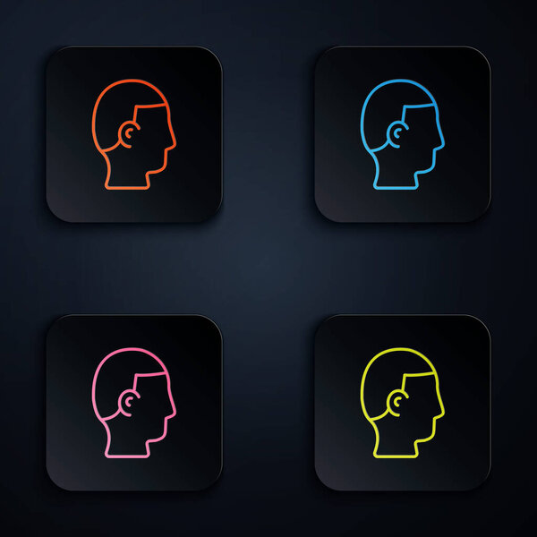 Color neon line Hairstyle for men icon isolated on black background. Set icons in square buttons. Vector.