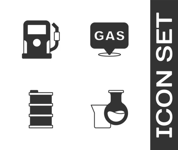 Set Tubo Prueba Gasolina Gasolinera Gasolinera Barril Petróleo Ubicación Icono — Vector de stock