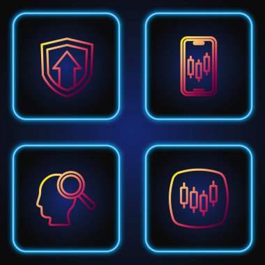 Tarayıcıyı hisse senedi piyasası ile ayarla. İnsanları arayın. Finansal büyüme ve mobil ticaret. Renk simgeleri. Vektör.