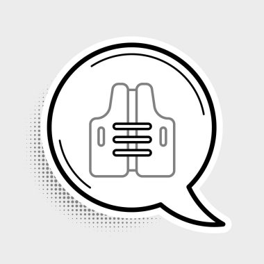 Çizgi Hayat ceketi simgesi gri arkaplanda izole edildi. Can yeleği ikonu. Olağanüstü bir spor. Spor malzemeleri. Renkli taslak konsepti. Vektör.