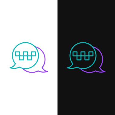 Taksi hattı arama servisi simgesi beyaz ve siyah arkaplanda izole edildi. Konuşma balonu sembolü. Akıllı telefon taksisi. Renkli taslak konsepti. Vektör.