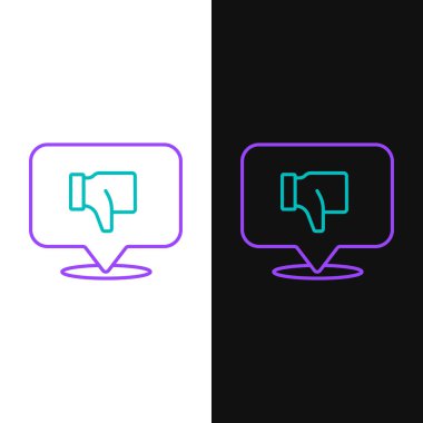 Konuşma baloncuğu simgesindeki gibi beyaz ve siyah arkaplanda izole edilmiş çizgi. Renkli taslak konsepti. Vektör.