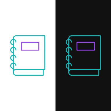 Çizgi Defteri simgesi beyaz ve siyah arkaplanda izole edildi. Spiral not defteri simgesi. Okul defteri. Yazı tahtası. Okul günlüğü. Renkli taslak konsepti. Vektör.